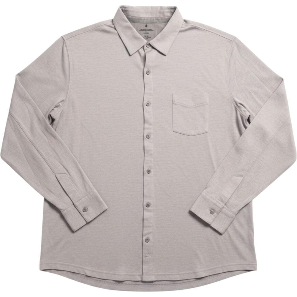 Fabletics Mens XL Gray Pique Knit Long Sleeve Button Down Shirt Pockets Active
